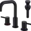 3 Hole Black Sink Faucet Bathroom, 8 in Matte Black Wide Spread Bathroom Sink Faucet with Pop Up Drain and Supply Lines, Stainless Steel 2 Handle Black Bathroom Faucet for Vanity