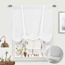 DriftAway Double Layer Linen Blackout Tie Up Curtains Thermal Insulated Fully Lined Balloon Roman Shade Bathroom Window Adjustable Rod Pocket for Small Window 39 Inch by 55 Inch White