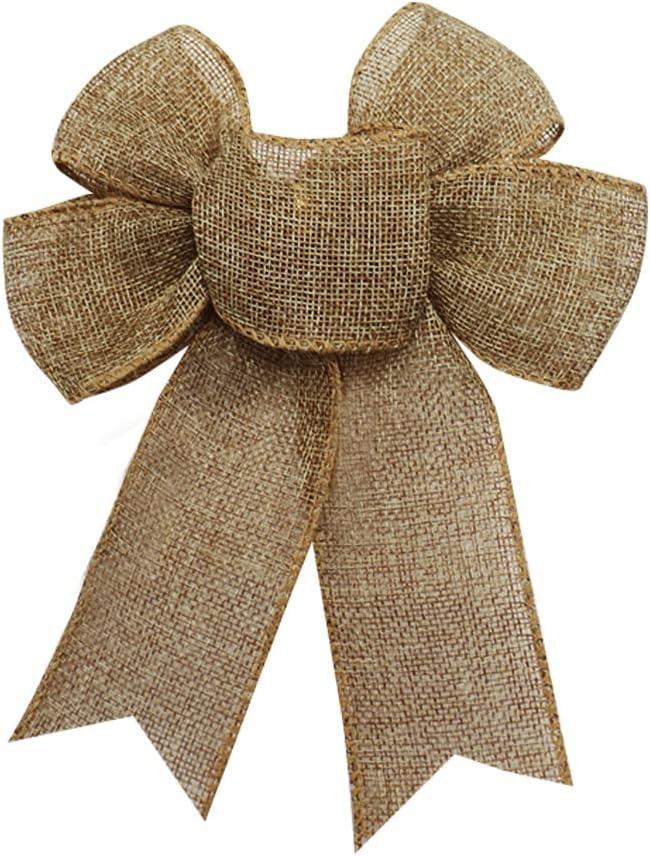 ACCFOD Natural Burlap Bow for Wreath Rustic Jute Bows for Farmhouse Ornaments Christmas Tree Wedding Party Decoration Fall Christmas Decor