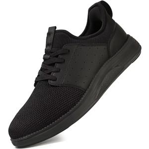 YOLARK Men Casual Dress Shoes Fashion Sneakers Lightweight Breathable Laceless Walking Shoes Gym Tennis Athletic (7.5, All Black)