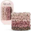 Kitsch Satin Scrunchies for Women - No Crease Hair Ties for Girls | Scrunchies For All Hair Types and Textures, Perfect for Day or Night | Ideal Gifts for Women - 6 Pcs, Terracotta