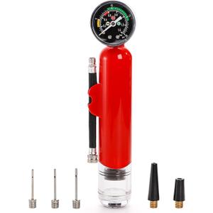 Ball Pump with Pressure Gauge, Dual Action Sports Ball Compact Pump with Needles and Nozzles, Portable Air Hand Pumps Little Pump for Basketball, Football, Soccer Ball, Rugby, Volleyball, Red