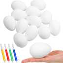 SHEHARUHI 12 Pcs White Blank Plastic Easter Eggs Kit with 4 Color Pens Bulk Decoration for Craft Hanging Artificial Eggs with Rope DIY Painting Decorating Basket Fillers Gift Easter Party Favors
