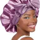 YANIBEST Silk Bonnet for Sleeping Women Adjustable Double Layer Satin Bonnet Reduce Friction Prevent Frizz Natural Curly Hair (Large, Purple)