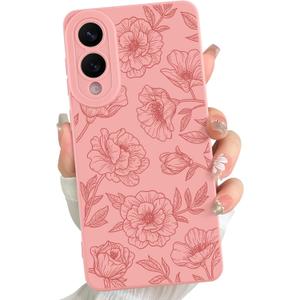 for Samsung Galaxy S25 Edge case Silicone Pink Floral Rose Cute Pattern CaseCamera Protection Soft Slim Phone Case for Girls Women - Pink