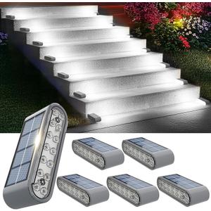 XILLUMI CORE Solar Step Lights for Outside, 6-Pack Stair Light Outdoor Waterproof IP67, 14 LED Cool White Light Solar Powered Lighting for Steps, Stairs, Deck, Patio, Walkway, Front Porch Decor