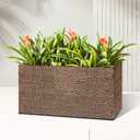 BAYN 30x12x16 Inch Rectangular Metal Planter Box Bronze Hand-Hammered Metal Planter with Pre-Drill Holes, Heavy Duty Outdoor Garden Planter for Patio, Porch, Yard