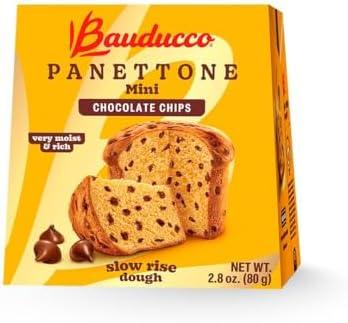 Bauducco Mini Panettone with Chocolate Chips, Moist & Fresh, Traditional Italian Recipe, Italian Traditional Holiday Cake 2.8oz (Pack of 4)