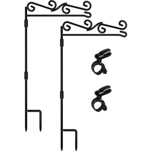 HOOSUN Garden Flag Stand, Premium Garden Flag Pole Holder Black Metal Powder-Coated Weather-Proof Paint, 37.8"H x 15.5"W For Outdoor Garden Lawn Without Flag (2 Pack)