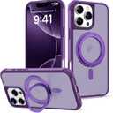for iPhone 16 Pro Max Case with 360 Rotatable Magnetic Ring Stand [Compatible Mag-Safe] [Military Grade Protection] Translucent Matte Phone Cases for Women Men 6.9'', Purple