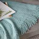 BOURINA Aqua Throw Blanket 50x60 Inches Throw Textured Solid Soft Sofa Couch Decorative Knit Blanket