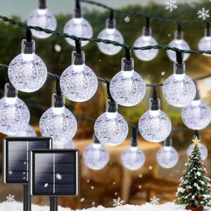 White 2-Pack 100 LED 64FT Crystal Globe Solar Lights Outdoor, Waterproof Solar Christmas String Lights Outdoor Decorative with 8 Lighting Modes for Christmas Decorations Garden Wedding Party Tree