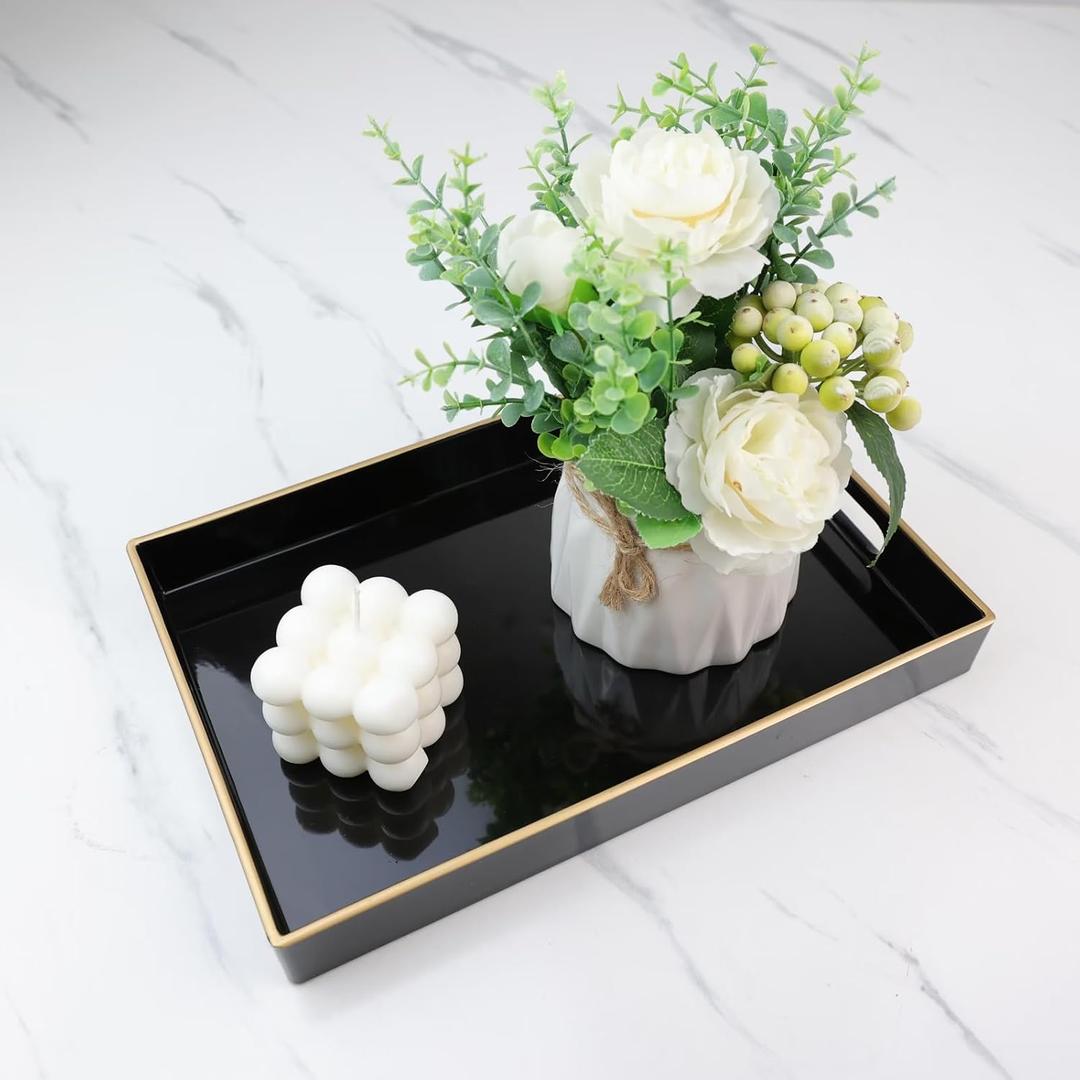 Spsyrine Black Bathroom Vanity Tray with Handles for Dresser Tops, Countertop, Perfume Decorative Tray, 11.8 * 7.87 *1.37