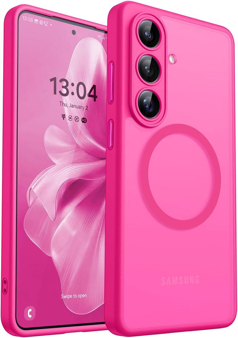 CANSHN Designed for Samsung Galaxy S26 Plus Case (6.7 inch), Upgraded [Full Camera Protection] [Compatible with Magsafe] [Translucent Matte] Shockproof Protective Phone Cover, Hot Pink