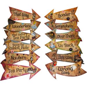 Alice in Wonderland Party Vintage Style Arrow Signs/Mad Hatters Tea Party Props Pack of 12 Signs