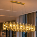 WECHAET 35.4″ Gold Rectangle Crystal Chandelier for Dining Room Light Fixture, 10-Light Modern Rectangular Chandelier for Living Room Kitchen Island Light Fixture Pendant Lights