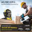 Battery Operated Fan for Dewalt 20V Max battery, Portable Fan with AC Adapter & LED Lights, 4 Speeds & Hook, Cordless/Camping/Battery Powered fan, for Outdoor Jobsite (Battery Not Included)