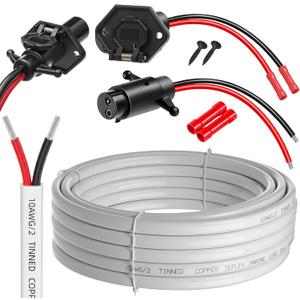 BBTO 2 Pack 10 Gauge Marine Wire 30Ft Duplex Tinned Copper Marine Wire and 12v-24v 8 Gauge Waterproof Trolling Motor Plug for Sailboat Yacht Fishing Boat RV Trailer Camper