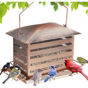 Bird Feeder, 6 LB Extra Large Capacity Metal Bird Feeders for Outdoor Hanging, Heavy Duty Wild Birdfeeder with 4 Perches, Sturdy & Easy to Refill