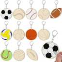 Trnayi 29 Pcs Color Your Own Sports Ball Keychains Crafts for Boys Girls Unfinished Wooden Football Basketball Soccer Crafts Blank Wood Painting DIY Crafts for Home Classroom Activities Project Decor