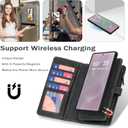 TwoHead for Samsung Galaxy S25 Edge Wallet Case with Card Holder, Detachable Magnetic Phone Case for S25 Edge,PU Leather All-Round Protective Phone Cover with Wrist Strap,6.7 in,Black