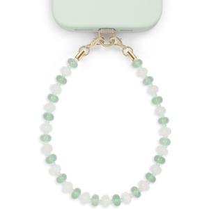 Natural Stone Phone Charm, Beaded Healing Phone Wrist Strap, Handmade Cellphone Chain Lanyard with Tether Tab (Green Moon)