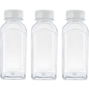 3 Pcs 8 Ounce Plastic Juice Bottles, Reusable Bulk Beverage Containers for Juice, Milk and Other Beverages, White lid