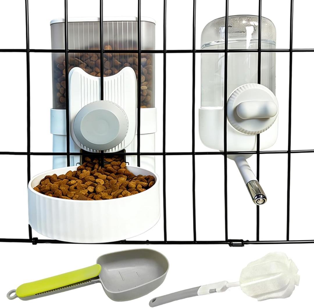 Rabbit Gravity Feeder Waterer Set Automatic Guinea Pig Food Water Dispenser Food Water Bowl Feeding Station for Puppy Kitten Guinea Pigs Chinchilla Hedgehog Small Animals (Grey)