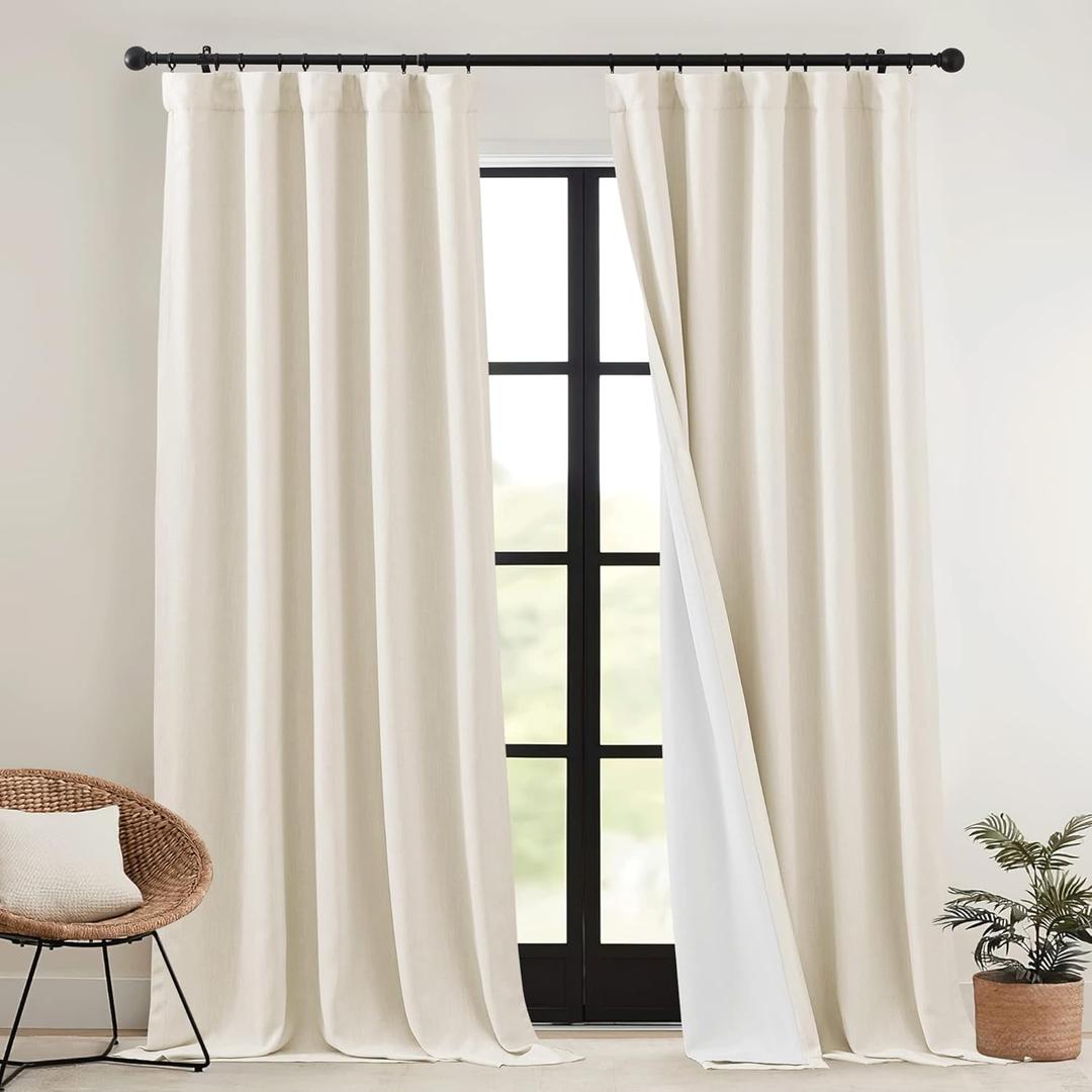 RYB HOME Heavy Faux Linen Curtains for Winter, Thermal Insulated Pinch Pleated Blackout Sounproof Privacy Drapes for Living Room Door Window, Linen, W52 x L 120 inch, 2 Panels