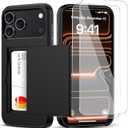 for iPhone 17 Pro Wallet Case with Card Holder + 2 Tempered Glass Screen Protector Protective Shockproof Hidden Card Slot Slim Case Women Men for iPhone 17 Pro 6.3Black