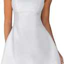 Women Sexy Backless Mini Dress Sleeveless Open Back A Line Formal College Graduation Dress (Medium, White)