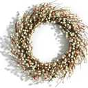 LampLust Wreaths for Front Door, 22 Inch Grapevine Wreath with Cream Pip Berries, Farmhouse Home Decor, Spring Wreaths for Indoor & Outdoor, Farmhouse Wall Decor, Year Round, for All Seasons