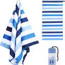 Exclusivo Mezcla Large Quick Dry Beach Towel, Microfiber Sand Free Cabana Stripe Pool Bath Swim Towel with Bag, Lightweight and Thin (Blue, 30x60 Inches)