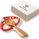 Fungi Fun Ceramic Mushroom Spoon Rest - Whimsical Kitchen Decor for Home, Mushroom Utensil Spatula Holder for Cooktop Surface, Cute and Durable Kitchen Accessories, Cottagecore Decor Red & Cream