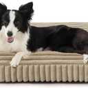 Dog Beds Large Sized Dog, Flat Pet Beds with Removable Washable Cover, Pet Mat Cute Pet Crate Bed Thick Shredded Chopped Crate Foam & Anti Slip Bottom for Indoor, 35"x23"x4" Beige
