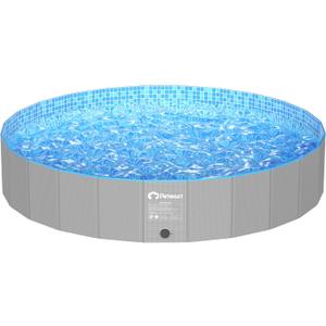 Peteast Foldable Dog Pool with 2 Flying Disks, Durable Hard Plastic Dog Swimming Pools for Large Dogs, Collapsible Pet Pool for Backyard & Indoor, Ideal Kiddie Pools for Dogs and Kids, 87 in
