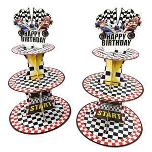 (Pack of 2) Race Cars Cupcake Stands Birthday Party Supplies, 3-Tier Two Fast Racing Car Cardboard Cupcake Holder Dessert Display, Cars Wheels Birthday Decorations