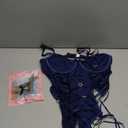 Lilosy Sexy Floral Lace Up Belt Garter Underwire Teddy Bodysuit Lingerie Set (Large, Heart Navy Blue)