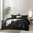 BDEAR 3 Pieces Black Duvet Cover Set Queen Size 90'' L x 90'' W, 100% Washed Cotton Duvet Cover with Zipper Closure Plus 2 Pillowcases, Oeko TEX Standard 100 Certificated, Cozy Feel, and Cozy