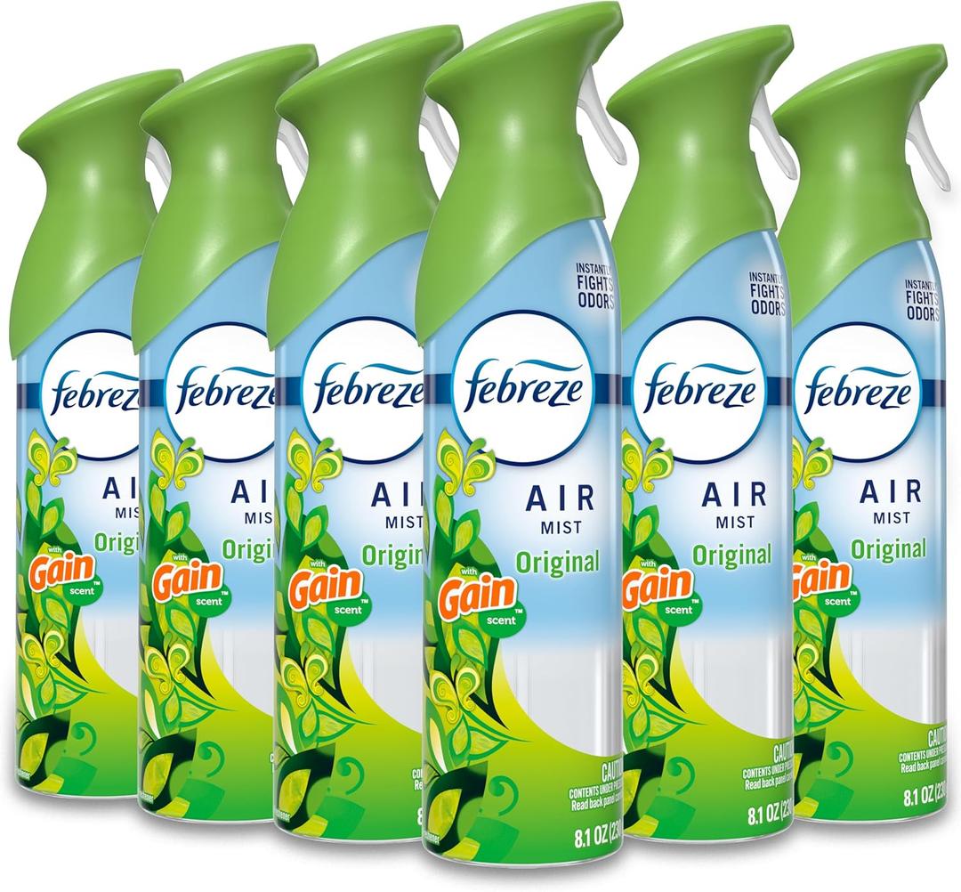 Febreze Air Mist, Air Freshener Spray, Odor Fighting Room Spray, Deodorizer for Home Bathroom Kitchen Office Apartment Dorm Room Classroom, Gain Original Scent, 8.1oz (Pack of 6)