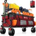 48" L Collapsible Wagon Cart Foldable, 560lbs Weight Capacity 300L Heavy Duty Folding Beach Wagons with Big All-Terrain Wheels, Utility Carts for Groceries, Shopping, Camping, Sports - Grey&Red