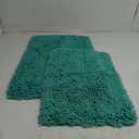 LuxUrux Chenille Bath Mat Set, Turquoise, Extra-Soft Plush Bath Rug, 16'' x 24'' + 20'' x 30'', Super Absorbent, Non-Slip Backing, 2 Piece