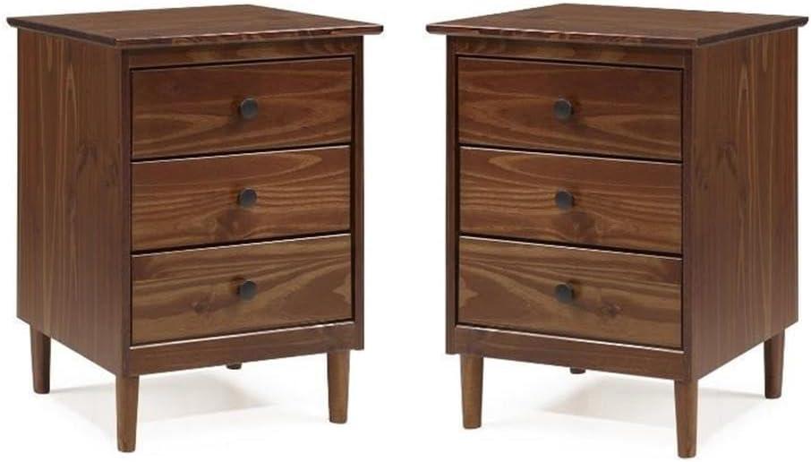Home Square 3 Drawer Solid Wood Nightstand Set in Walnut (Set of 2)