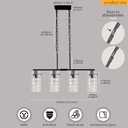 4 Lights Black Chandelier Glass Long Pendant Light Fixtures