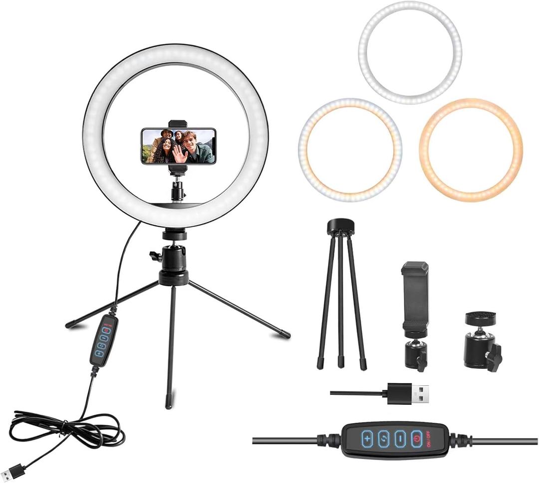 10'' Ring Light with Stand, LED Selfie RingLight for Desk- Suitable for Phones and Cameras, for Makeup/Photography/Videos/Vlog/TikTok