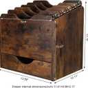PAG Wood Desktop File Holder Organizer Mail Sorter with Drawer, for File Folders, Mails, Envelopes, Mailing Supplies or Magazines, 6 Compartments, Antique Brown