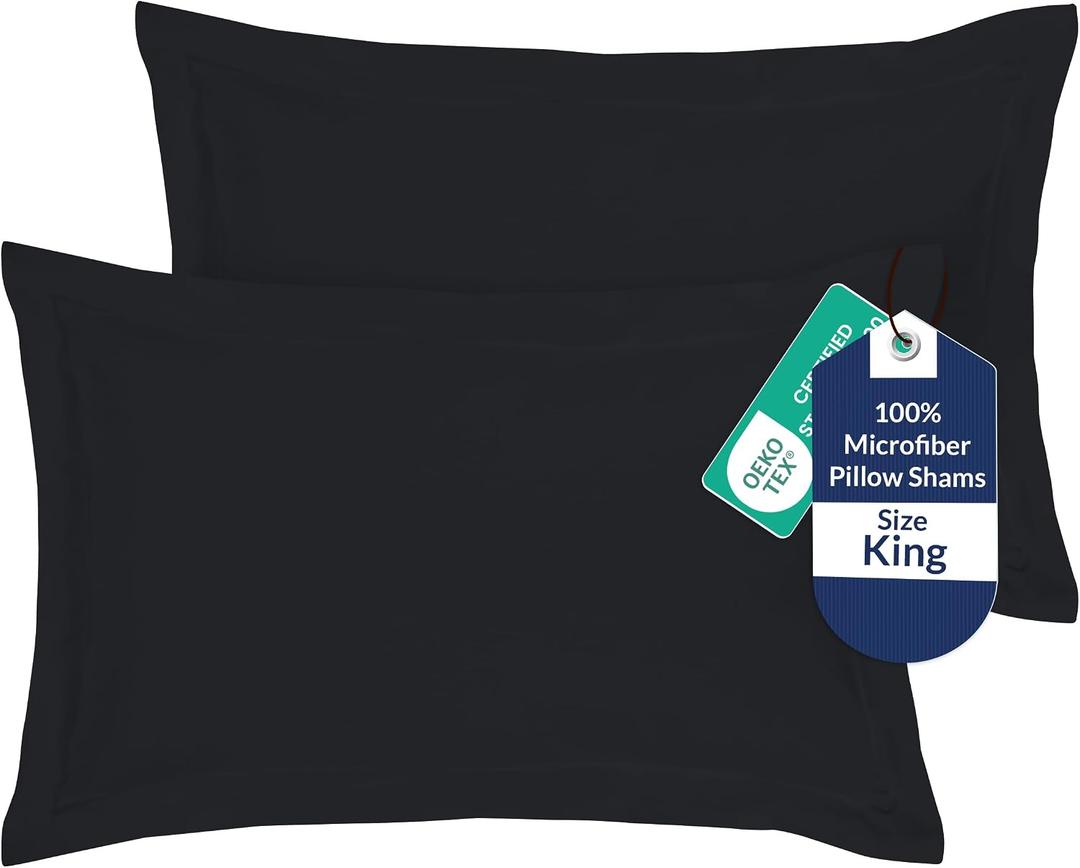 Royale Linens Pillow Shams 2 Pack King Size 20x36 Inch - Brushed 1800 Microfiber - Bed Pillow Shams, Wrinkle Resistant Super Soft and Cozy - Back Overlap Closure - Oxford Pillowcase (King, Black)