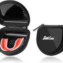 2 x Mouth Guard Case with Zipper, Portable Carrying Retainer Mouthguard Case for Youth Football, Breathable Mouth Guard Boxing with Climbing Clip, Travel Storage Adult & Youth Sizes Black