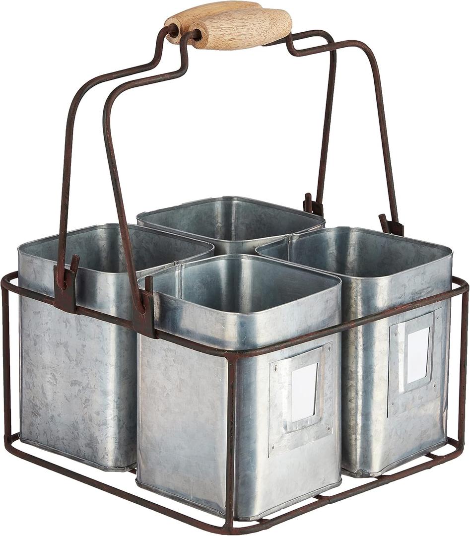 Metal Four Tin Organizer with Handles