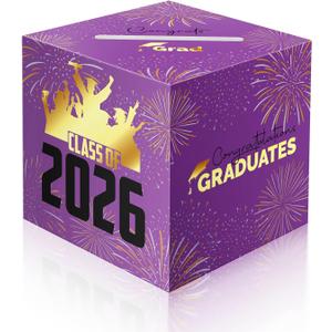 2 x 2026 Graduation Card Box Holder, Grad Congrat Decoration Box, Envelope Receiving Graduation Party Celebration Purple